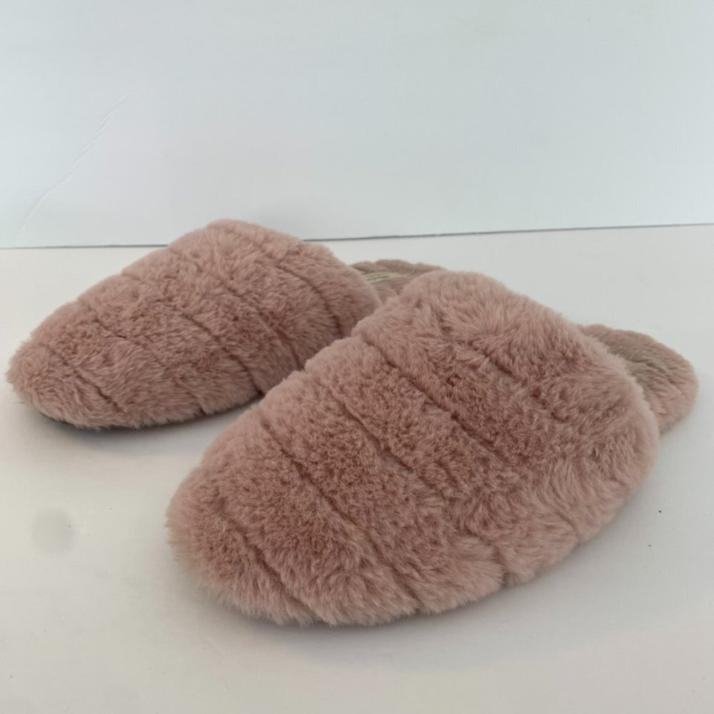 Madewell Pink Recycled Faux Fur Quilted Scuff Slippers